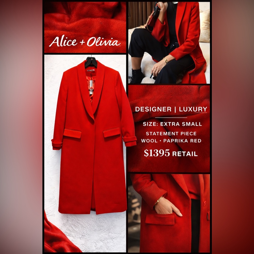 Alice + Olivia Red Wool Double Lapel Coat XS NWT Luxury Designer Statement - Picture 4 of 12